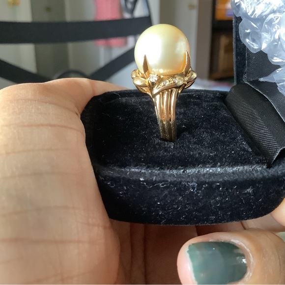 Sold❗️❗️❗️18K Solid Gold Ring with Authentic Pearl with Natural Diamond - Picture 10 of 12
